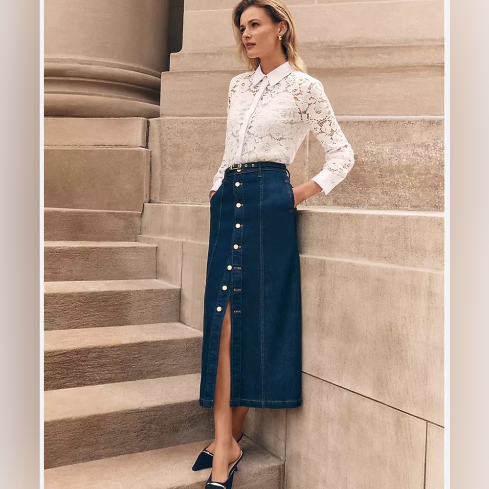 NWOT Ann Taylor belted Button down denim midi skirt in XXSP